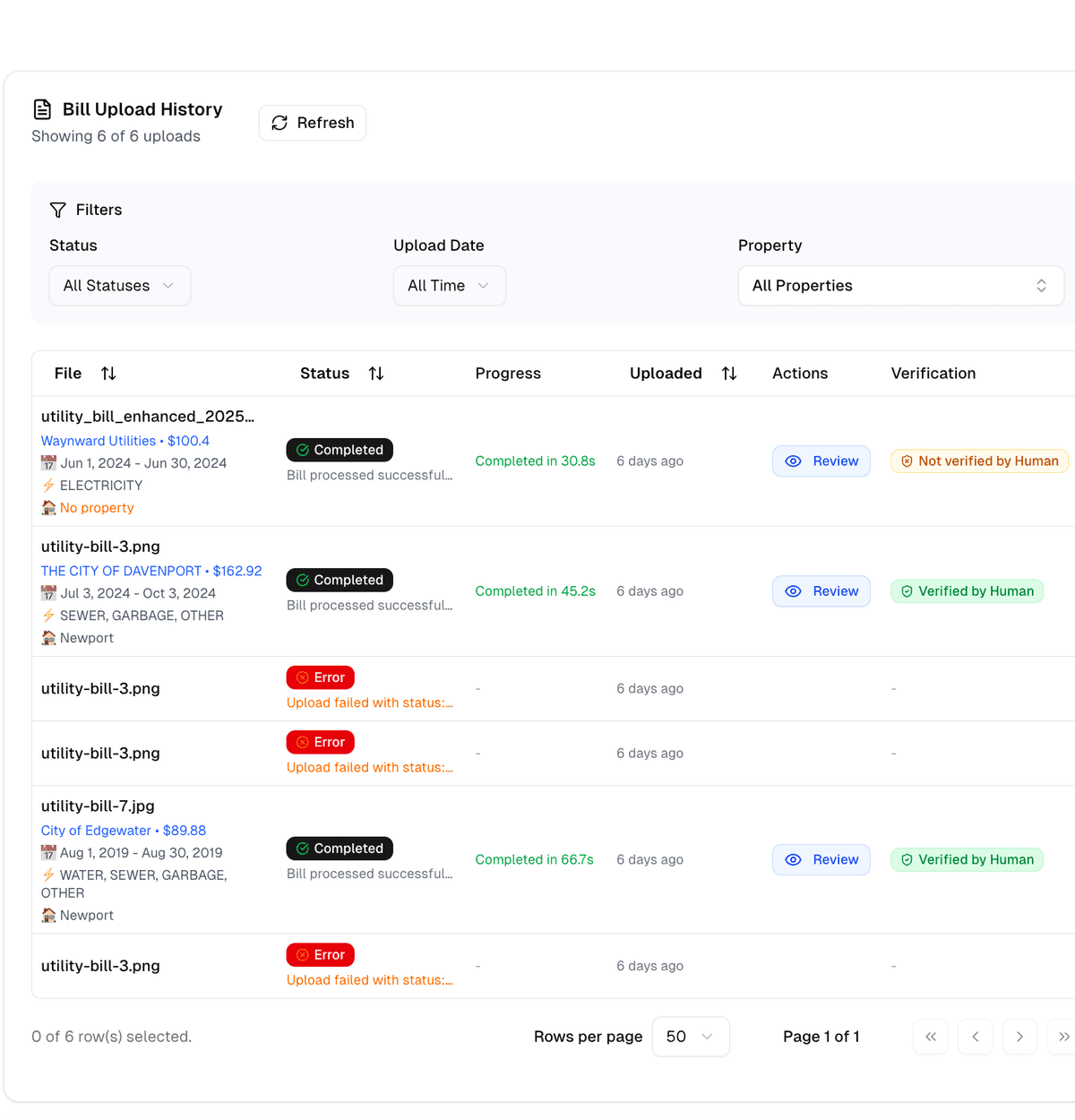 Bill ingestion with audit trails