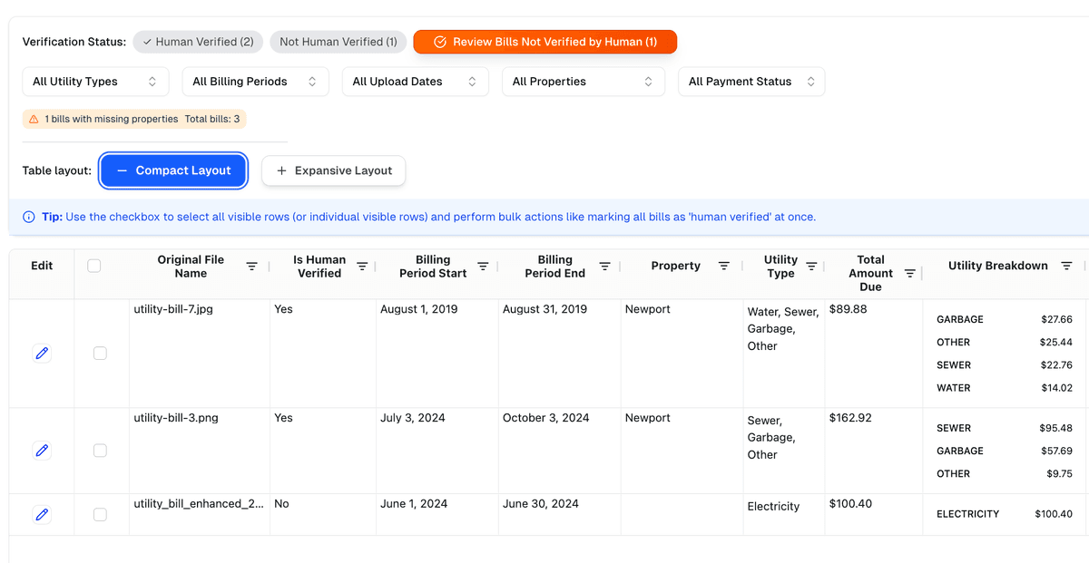 BillGauge management dashboard