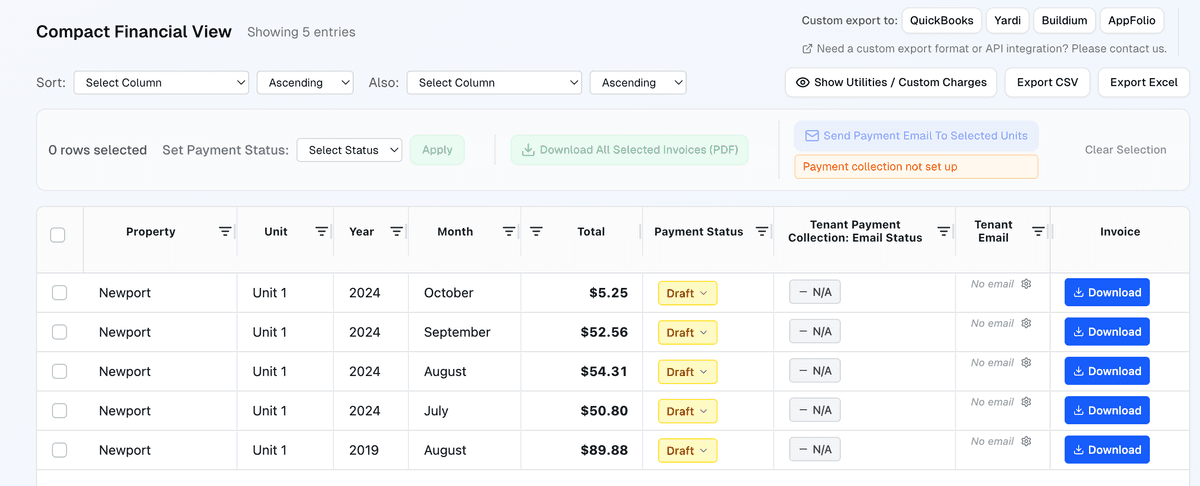 Bulk financial operations showing automated calculations