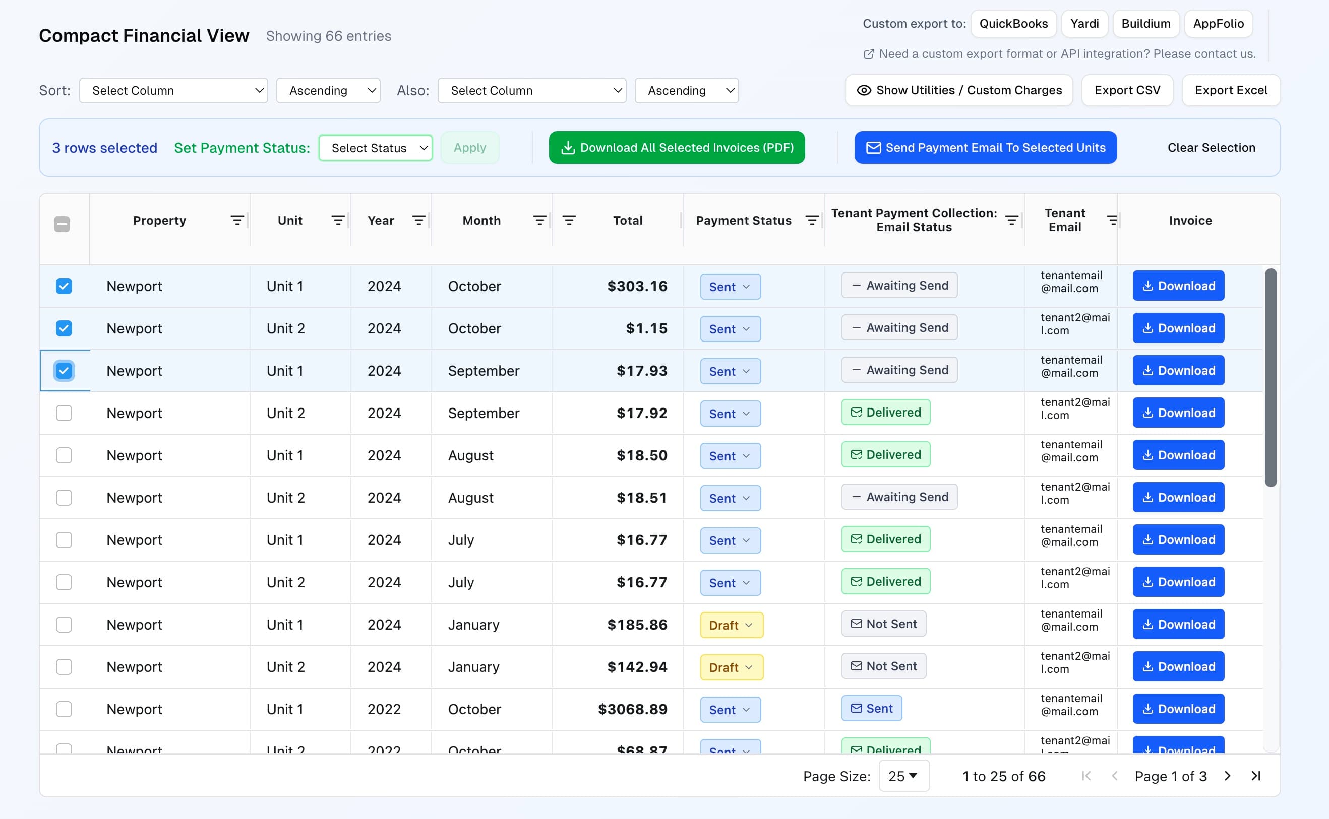 Tenant billing dashboard with payment tracking